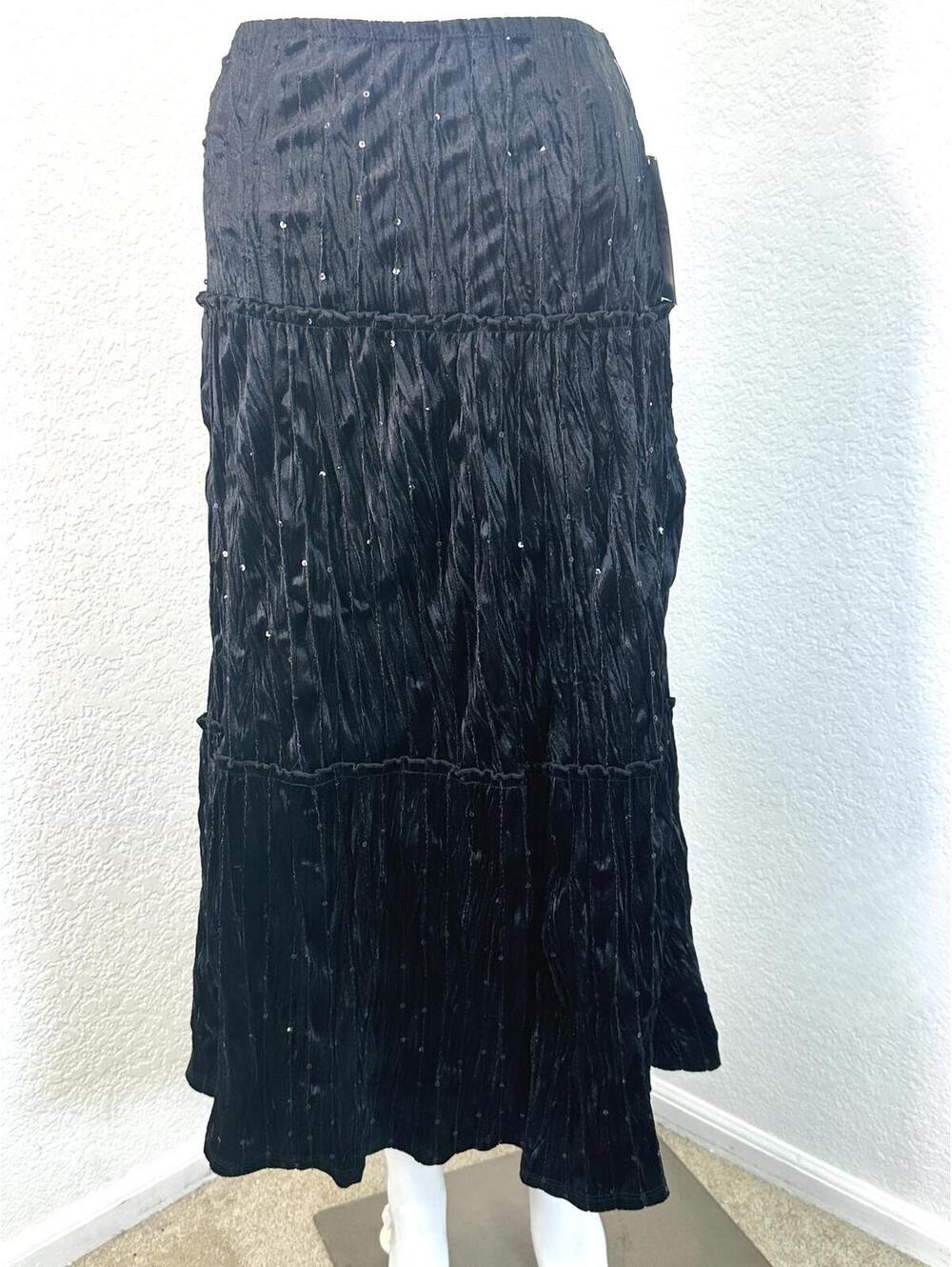Black Crushed Velvet Large Tiered Sequin Skirt Whimsigoth Witchy Fairycore